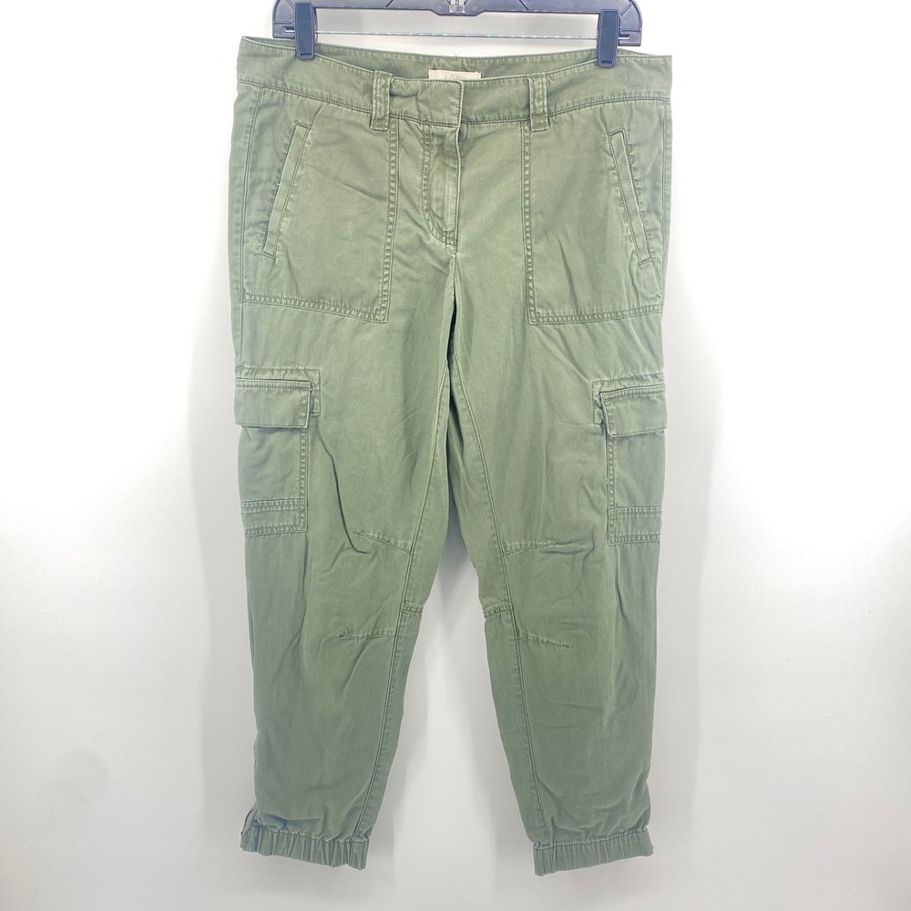 Loft Cargo Jogger Pants Womens 6 Green Olive Utility Ankle Zip Cotton Lyocell